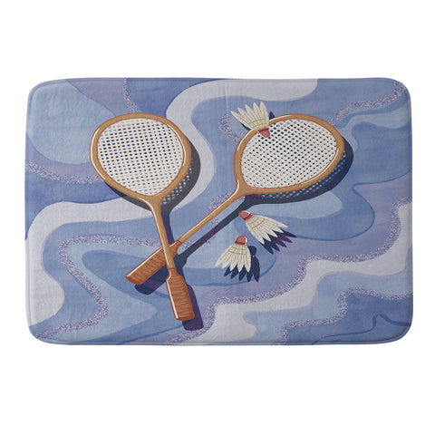 mele_artanddesign Badminton Retro Swirls Blue Memory Foam Bath Mat