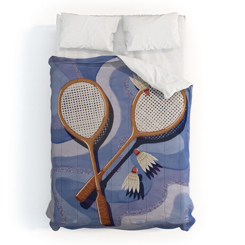 mele_artanddesign Badminton Retro Swirls Blue Comforter