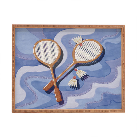 mele_artanddesign Badminton Retro Swirls Blue Rectangular Tray