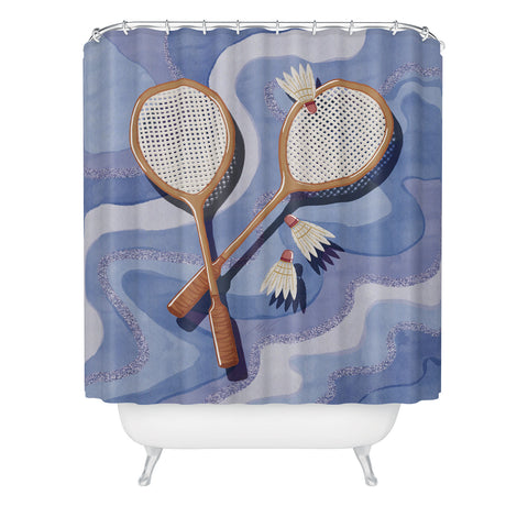 mele_artanddesign Badminton Retro Swirls Blue Shower Curtain