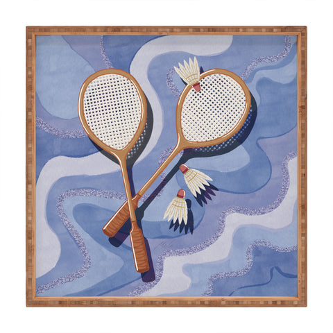 mele_artanddesign Badminton Retro Swirls Blue Square Tray