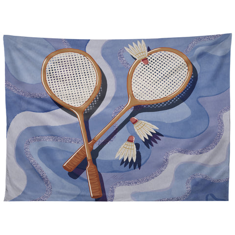 mele_artanddesign Badminton Retro Swirls Blue Tapestry