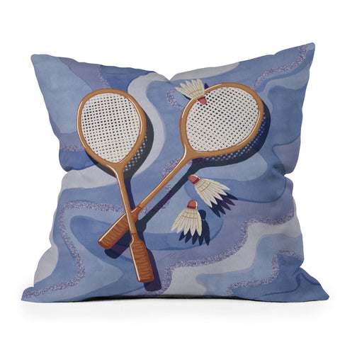 mele_artanddesign Badminton Retro Swirls Blue Outdoor Throw Pillow