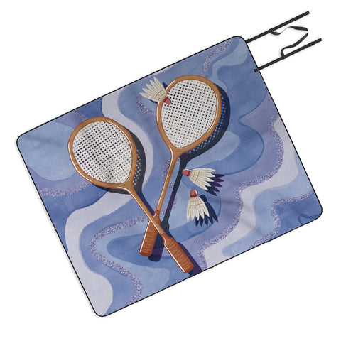 mele_artanddesign Badminton Retro Swirls Blue Picnic Blanket