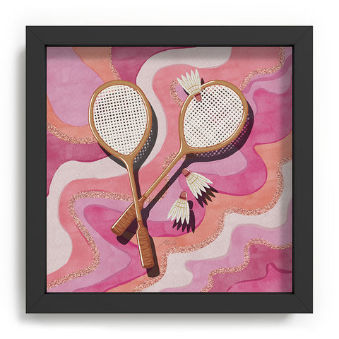 mele_artanddesign Badminton Retro Swirls Pink Recessed Framing Square