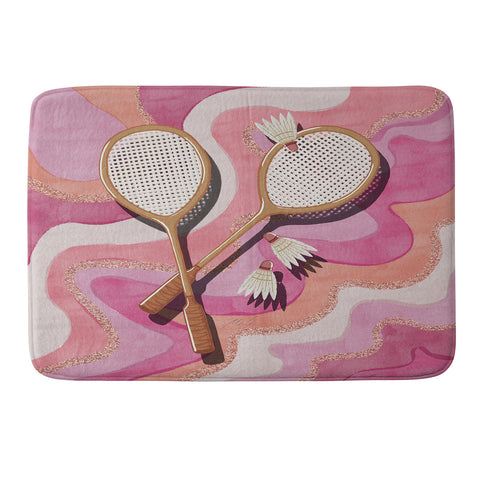 mele_artanddesign Badminton Retro Swirls Pink Memory Foam Bath Mat