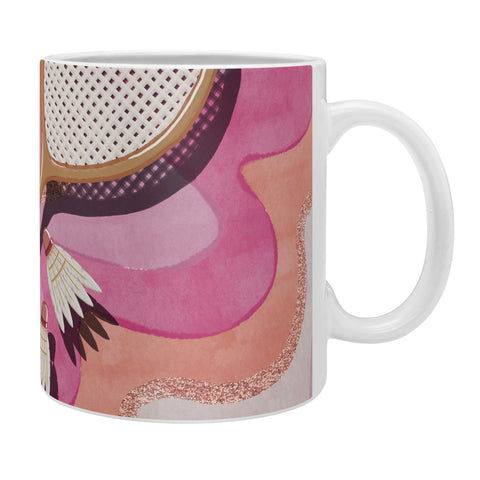 mele_artanddesign Badminton Retro Swirls Pink Coffee Mug