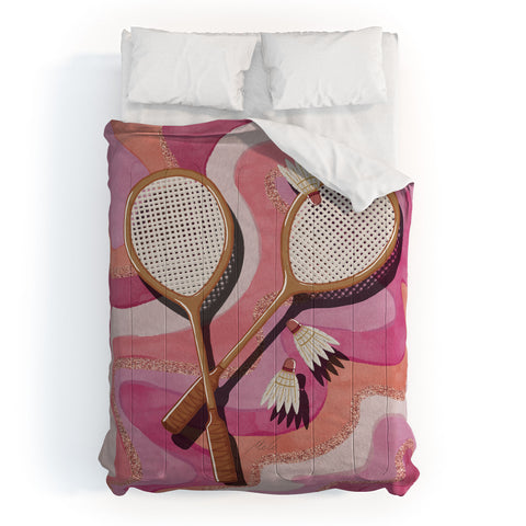 mele_artanddesign Badminton Retro Swirls Pink Comforter