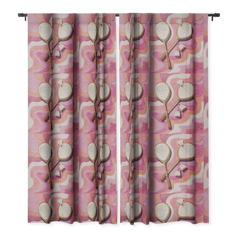 mele_artanddesign Badminton Retro Swirls Pink Blackout Window Curtain