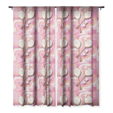 mele_artanddesign Badminton Retro Swirls Pink Sheer Window Curtain