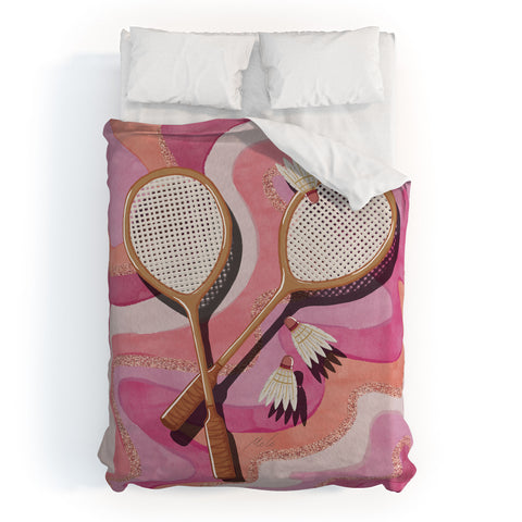 mele_artanddesign Badminton Retro Swirls Pink Duvet Cover
