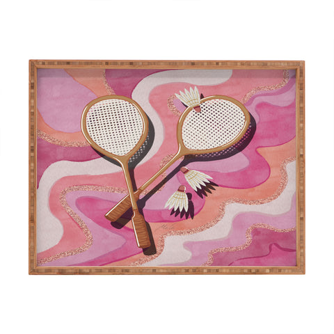 mele_artanddesign Badminton Retro Swirls Pink Rectangular Tray