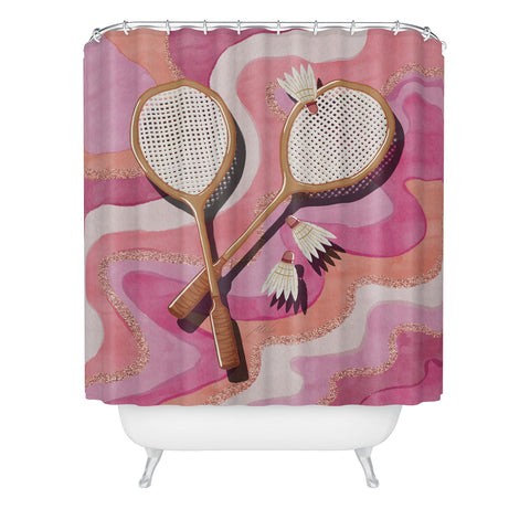 mele_artanddesign Badminton Retro Swirls Pink Shower Curtain