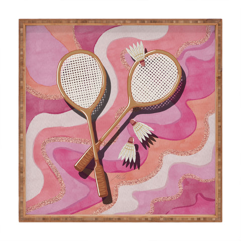 mele_artanddesign Badminton Retro Swirls Pink Square Tray