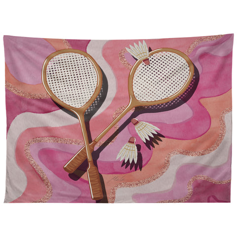 mele_artanddesign Badminton Retro Swirls Pink Tapestry