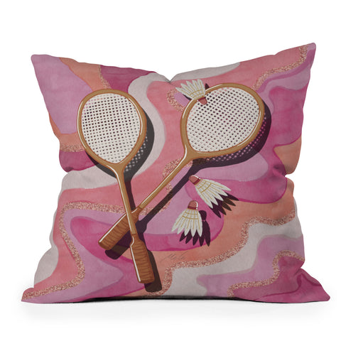 mele_artanddesign Badminton Retro Swirls Pink Outdoor Throw Pillow
