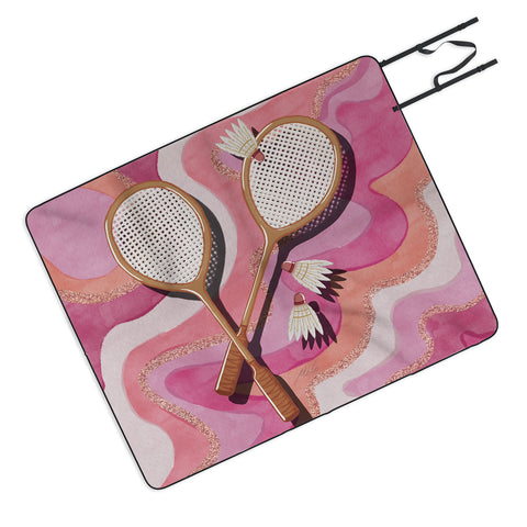 mele_artanddesign Badminton Retro Swirls Pink Picnic Blanket