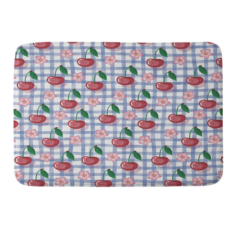 mele_artanddesign Watercolor Cherry Blossom Picnic Memory Foam Bath Mat