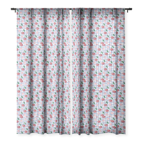 mele_artanddesign Watercolor Cherry Blossom Picnic Sheer Window Curtain