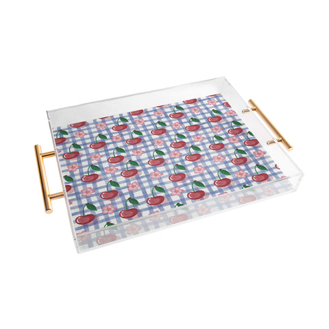 mele_artanddesign Watercolor Cherry Blossom Picnic Acrylic Tray