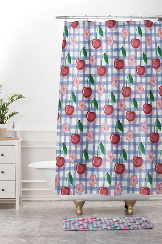 mele_artanddesign Watercolor Cherry Blossom Picnic Shower Curtain And Mat