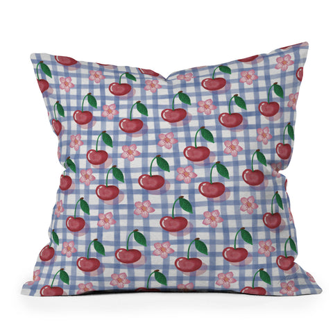 mele_artanddesign Watercolor Cherry Blossom Picnic Throw Pillow