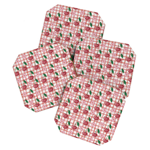 mele_artanddesign Watercolor Cherry Blossom Red Coaster Set