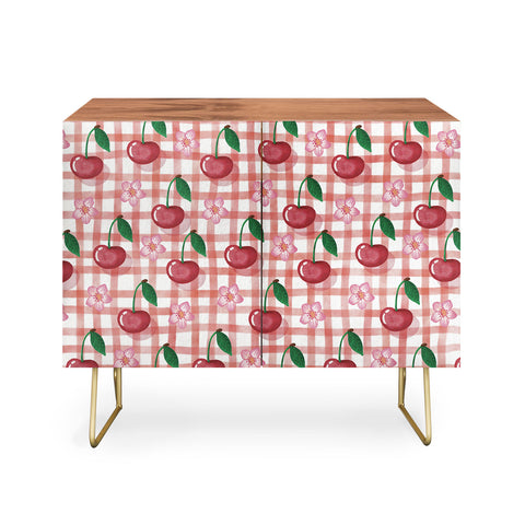 mele_artanddesign Watercolor Cherry Blossom Red Credenza