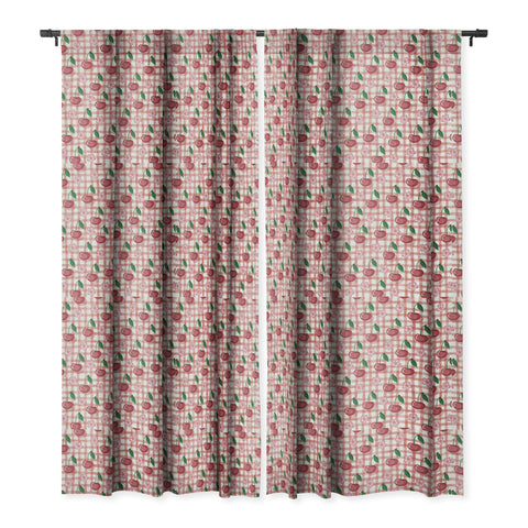 mele_artanddesign Watercolor Cherry Blossom Red Blackout Window Curtain