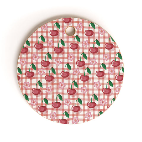 mele_artanddesign Watercolor Cherry Blossom Red Cutting Board Round