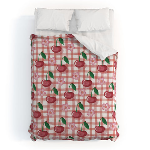 mele_artanddesign Watercolor Cherry Blossom Red Duvet Cover