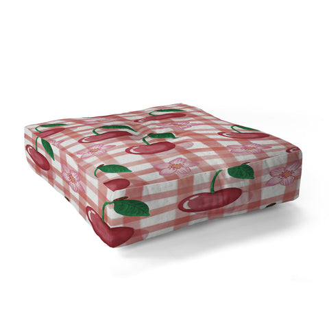 mele_artanddesign Watercolor Cherry Blossom Red Floor Pillow Square