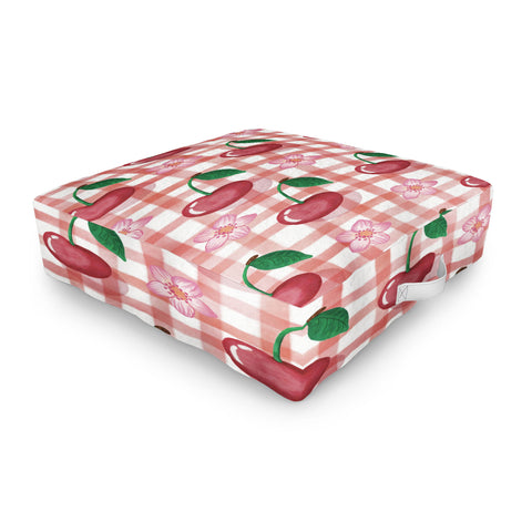 mele_artanddesign Watercolor Cherry Blossom Red Outdoor Floor Cushion