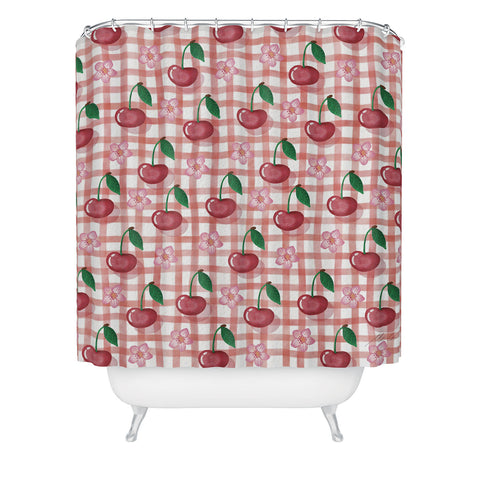 mele_artanddesign Watercolor Cherry Blossom Red Shower Curtain