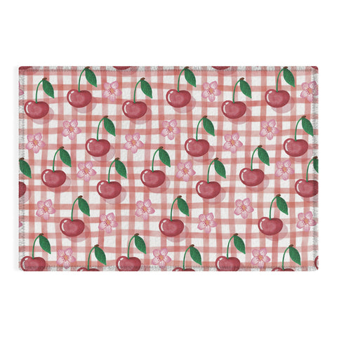 mele_artanddesign Watercolor Cherry Blossom Red Outdoor Rug