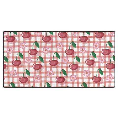 mele_artanddesign Watercolor Cherry Blossom Red Desk Mat
