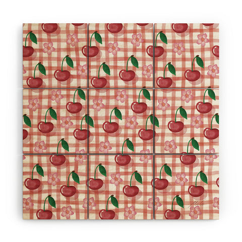 mele_artanddesign Watercolor Cherry Blossom Red Wood Wall Mural