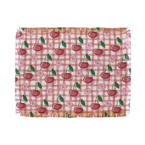 mele_artanddesign Watercolor Cherry Blossom Red Throw Blanket