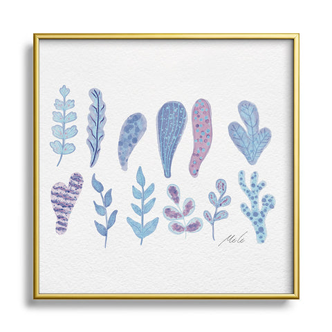mele_artanddesign Watercolor Corals and Seaweed Square Metal Framed Art Print