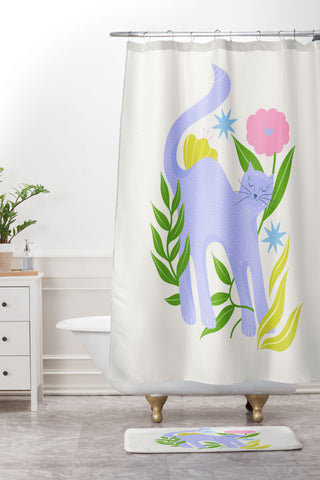 Melissa Donne Cat in Flower Garden Shower Curtain And Mat