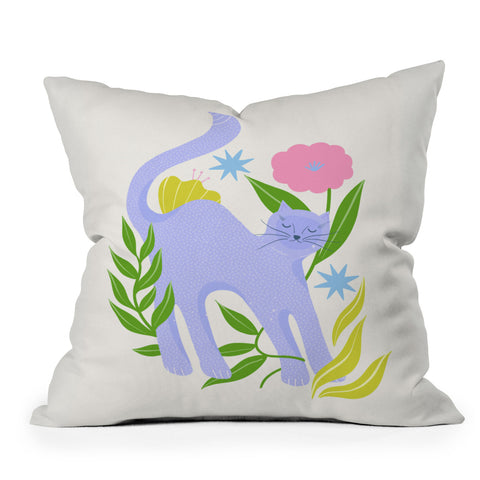 Melissa Donne Cat in Flower Garden Throw Pillow