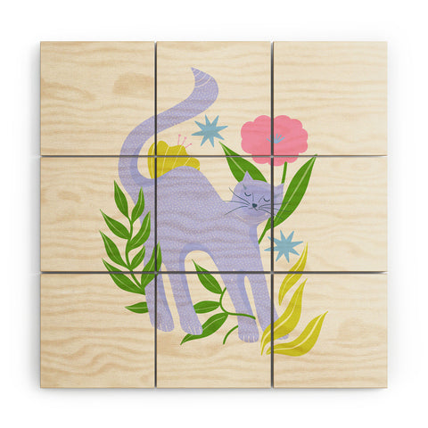 Melissa Donne Cat in Flower Garden Wood Wall Mural