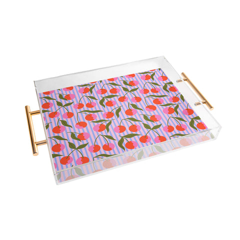 Melissa Donne Cherries and Stripes Acrylic Tray
