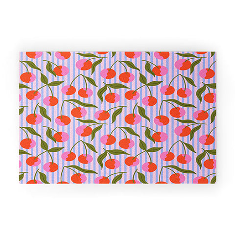 Melissa Donne Cherries and Stripes Welcome Mat