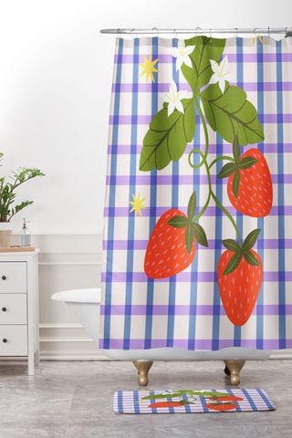 Melissa Donne Strawberries and Stars Shower Curtain And Mat