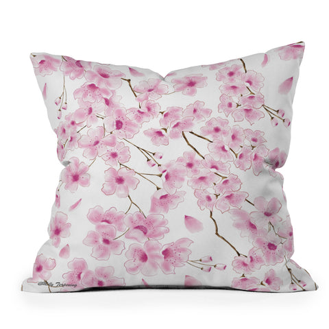 Melly Terpening Cherry Blossom in White Outdoor Throw Pillow