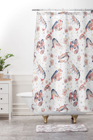 Melly Terpening Happy Crustacean Pattern Shower Curtain And Mat