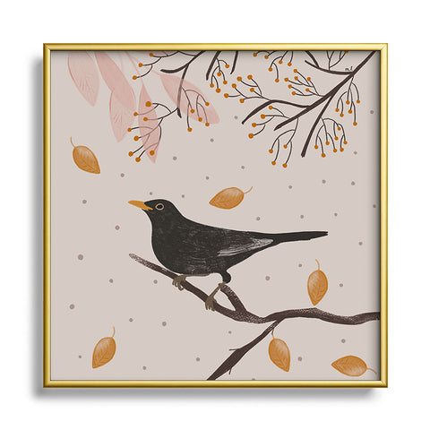 Menina Lisboa Blackbird in the Fall Square Metal Framed Art Print