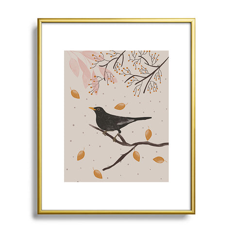 Menina Lisboa Blackbird in the Fall Metal Framed Art Print