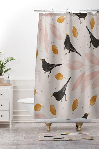 Menina Lisboa Blackbird in the Fall Shower Curtain And Mat